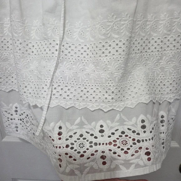 Studio West Apparel White Embroidered Eyelet Cotton Tiered Midi Skirt Size L - Picture 5 of 9